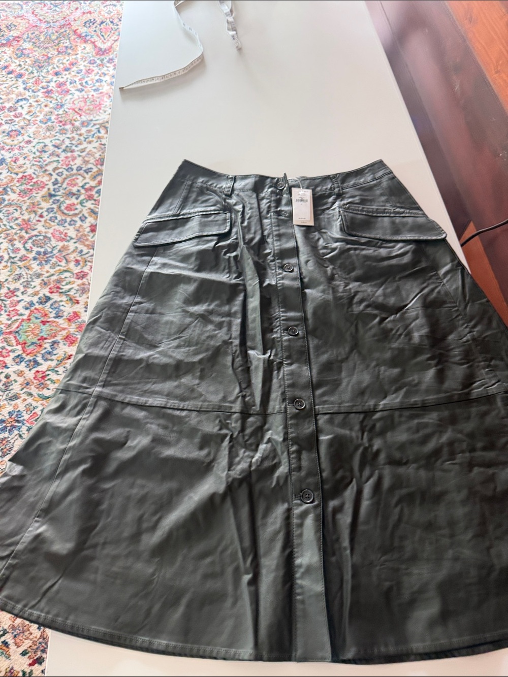 Banana Republic Dark Green Button-Front A-Line Skirt